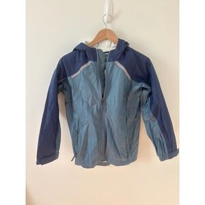 LLBean‎ Kids Youth Shell Jacket Blue Gray Hooded Lightweight Size M 10-12